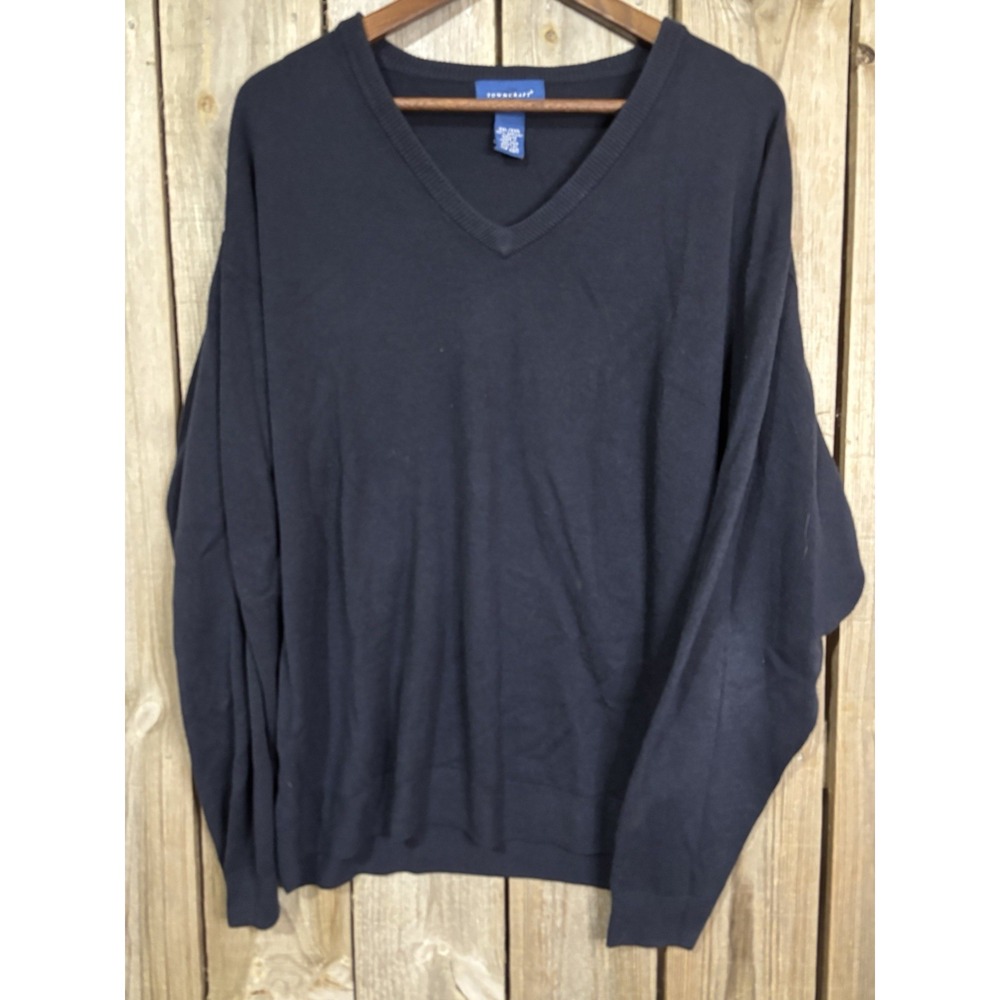Vintage Towncraft V-Neck Sweater XXL Navy 100% Acrylic 80s 90s Made In Hong Kong